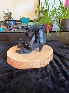 Aldo Black Suede Look Bow Tie Open-Toe Heeled Sandals